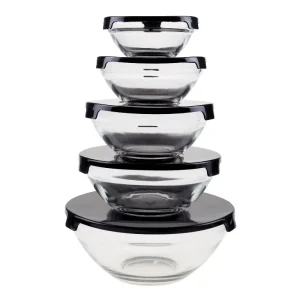 Glass Food Storage Containers with Snap Lids- 10 Piece Set by